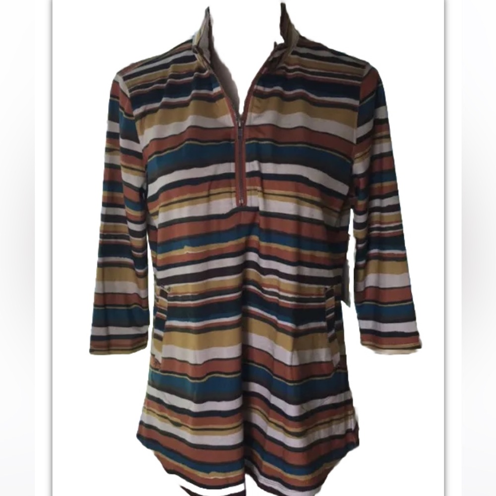 New Multiples Half Zip Striped 3/4 Length Sleeve Multicolor Pullover Size MP